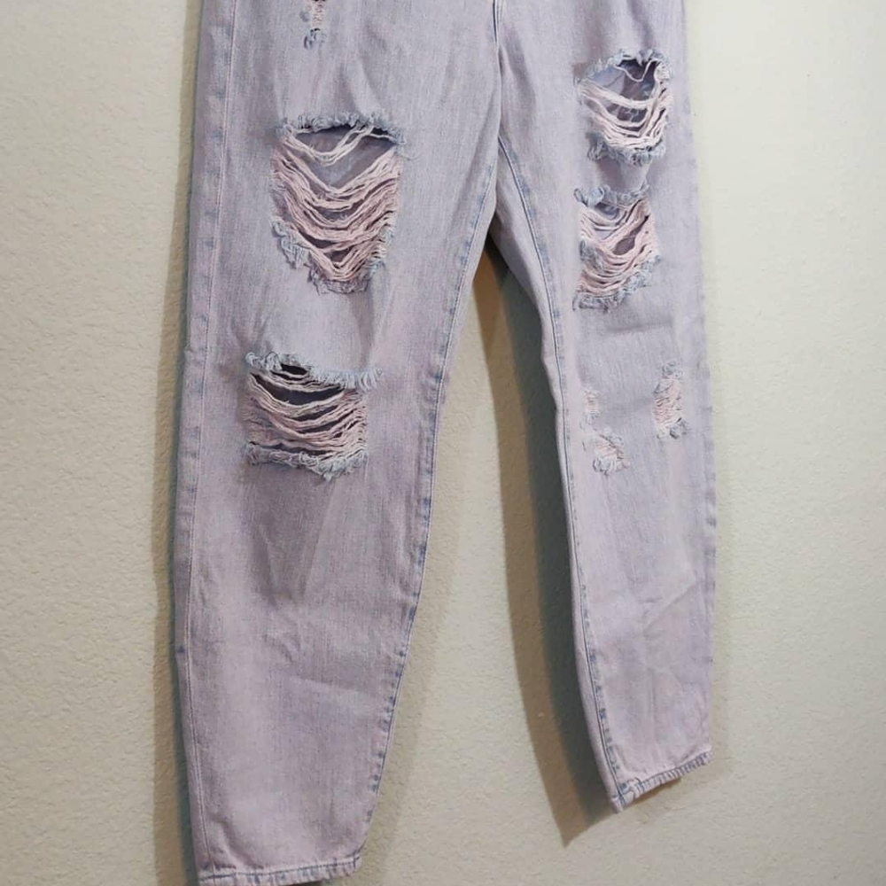 Faded Pink Distressed Denim Boyfriend Jeans - Picture 5 of 8